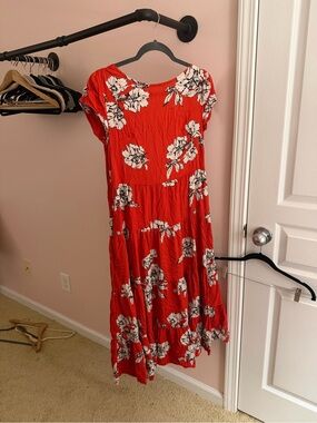 Free People Red Floral Tiered Maxi Dress